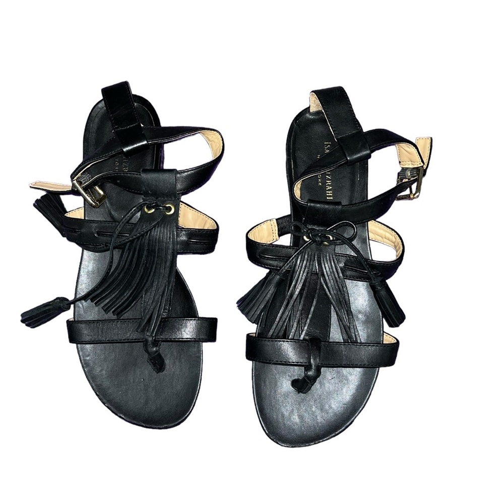 Isaac Mizrahi “Primp” Leather Fringe Flat Sandals Size 9.5 (10”)